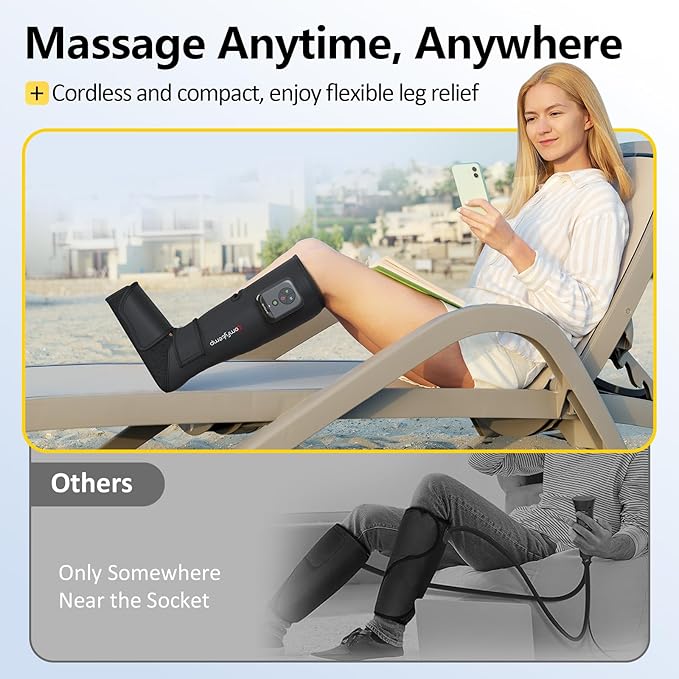 Comfytemp Air Compression Therapy Device K1011, Cordless Leg Massager for Circulation and Pain Relief, Portable Foot and Calf Massage Boot, Christmas Gift for Dad Men Mom Women Seniors (1 Pack)