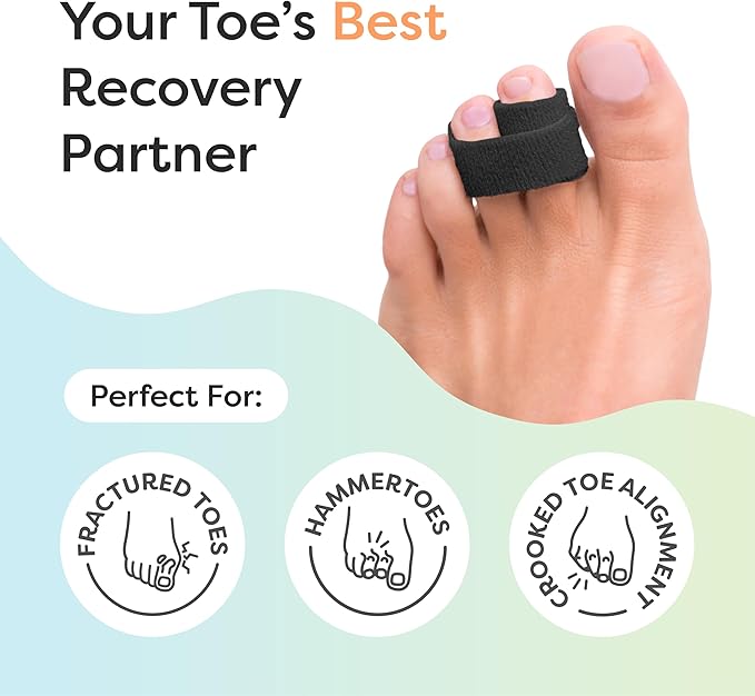 ZenToes Hammer Toe Corrector for Women & Men - Reusable Fabric Buddy Wraps for Broken Toes - Cushioned Toe Splint for Protection & Recovery & Hammertoe Straightener - 4 Count (OSFM, Black)