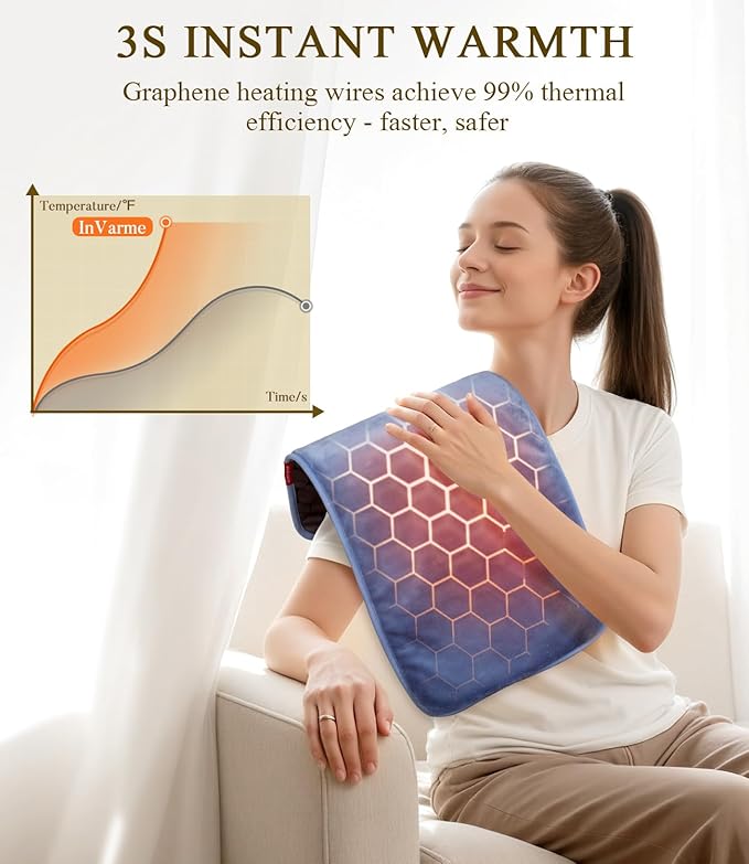 Far Infrared Heating Pad: 2X Graphene and Soft Plush for Back Pain - Extra Hot Electric Pad for Grandparents Max 158℉ - 12" x 24" 8 Heat Settings & 4H Auto Off Machine Washable
