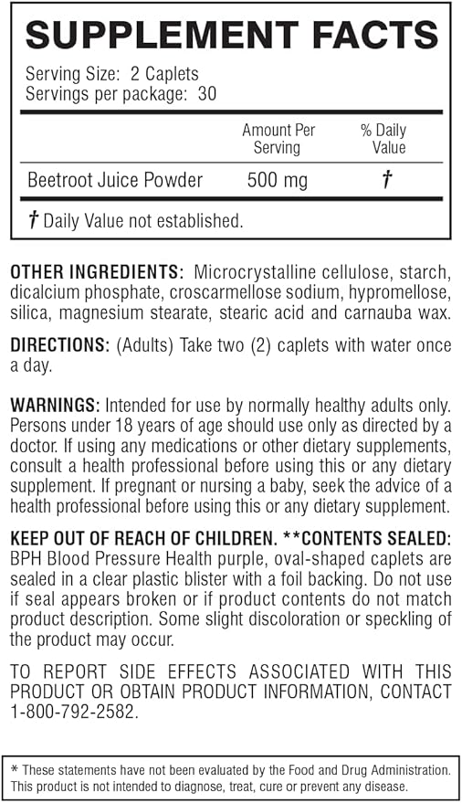 Maintenance Dietary Supplement Caplets, Purple, Beetroot, 60 Count