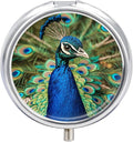 Beautiful Peacock Pill Organizer Cute Pill Box Decorative Metal Pill Case Portable Vitamin Organizer Travel Medicine Holder Mini Pill Storage Container for Purse