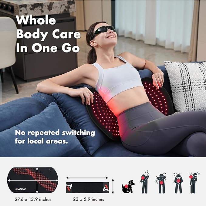 ALLOLO Red Light Therapy for Body, 27.6"*13.9" Large Infrared Light Therapy with Timer, 280pcs 3-in-1 LEDs 660nm&850nm Red Light Therapy Pad for Back Belly Knee Joint (with Storage Bag & Glasses)