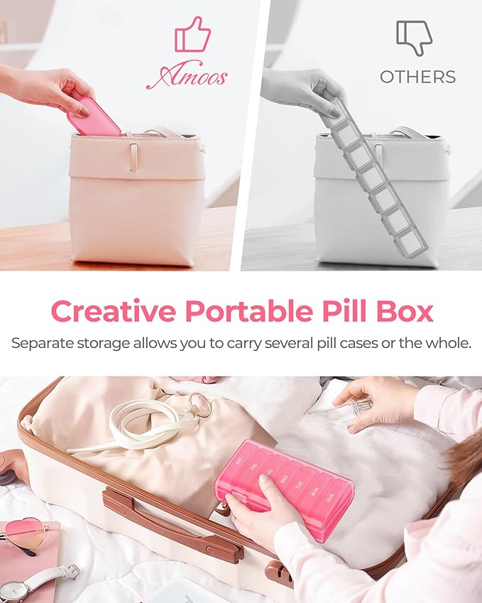 Enlarged Weekly Pill Organizer, 7 Day Pill Box Cases Easy to Open, BPA-Free Medicine Organizer with 7 Inner Separate Pill Container for Vitamins, Fish Oils, Supplements