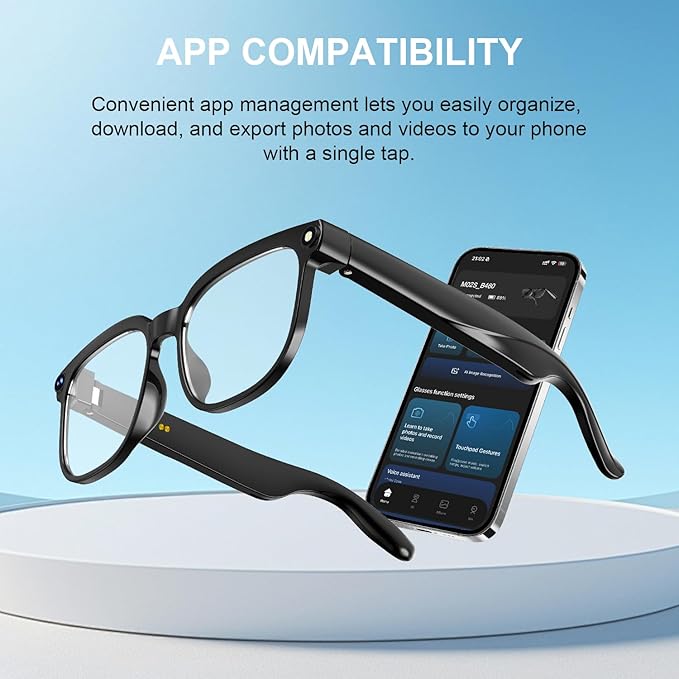 AI Smart Glasses with Camera, 8MP HD Camera Glasses with Video Recording Dual Mic, Real-time Translation & AI Voice Assistant, Identify Objects, IP65 Waterproof, Ideal for Travel & Meetings