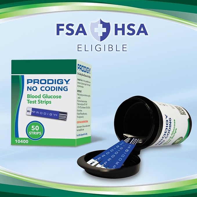 PRODIGY 10400 No Coding Blood Glucose Test Strips for Diabetes, Box of 50 Strips, Compatible with PRODIGY AutoCode, Pocket & Voice Blood Glucose Monitoring Systems