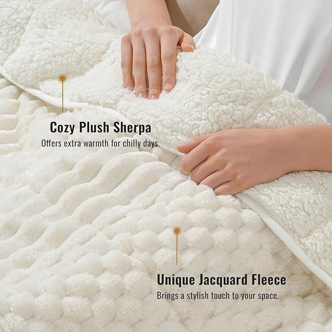 Uttermara Fleece Weighted Blanket for Adults Twin Size 12lbs, Soft Sherpa Weighted Blankets for Sleeping and Calming, Fuzzy Heavy Blanket for Bed and Couch, 48 x 72 Inches, Cream White