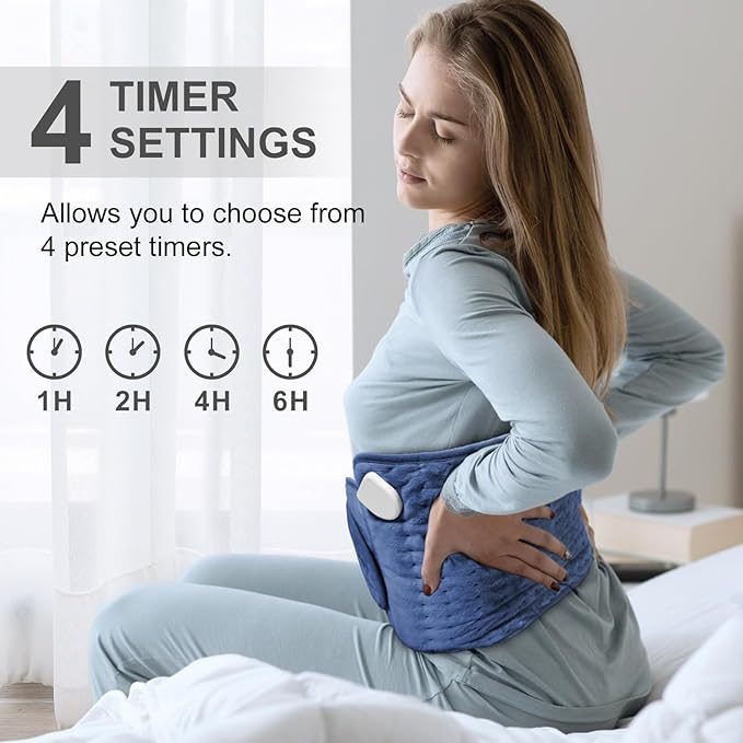 Heat Pad for Back Pain Relief Electric Heating Pads with 6 Temperatures Soft Detachable Heat Pad for Man Women (Navy)