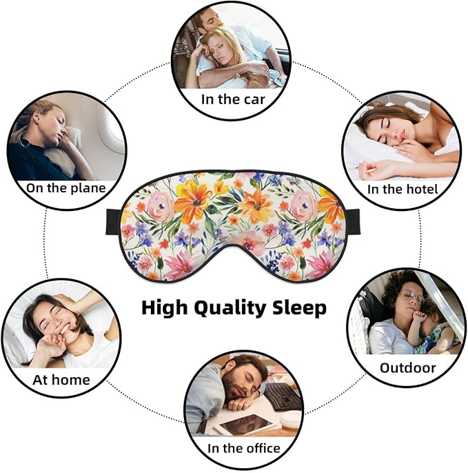 Watercolor Floral Sleep Mask Eye Mask with Adjustable Strap Eye Sleep Shade Cover Blocks Light for Women Men Airplane Travel Nap