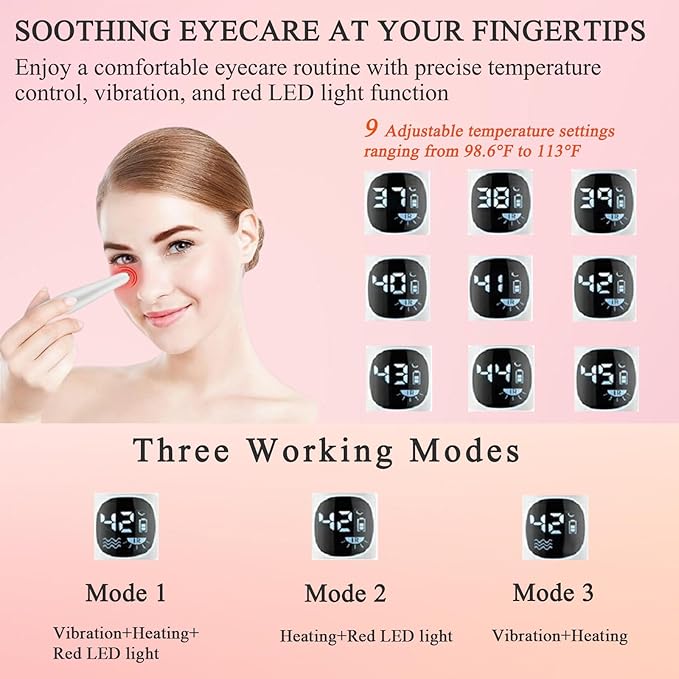 Eye Lift Wand, 3 in 1 Vibrating Red Light 98°F to 113°F LCD Display Eye Massager for Dry Eyes, Dark Circles and Puffiness, Electrical Face, Neck Sculpting Pen for Fine Lines and Wrinkles