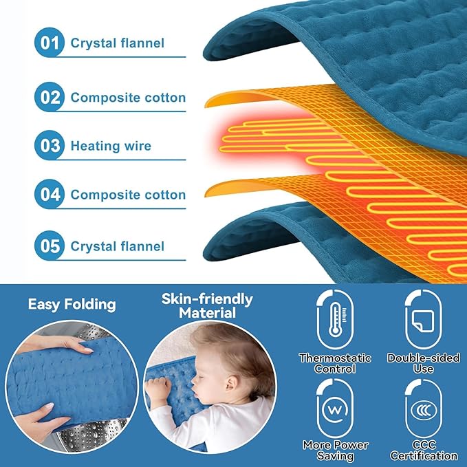 【2025 Upgrade】 Heating Pad for Neck Back Cramps Pain Fast-Heating Heating Pads Offer Softer Machine Washable Fabric with Heat Settings & Timer Easy to Operate,Moist Heat & Auto Shut Off 12''*24''