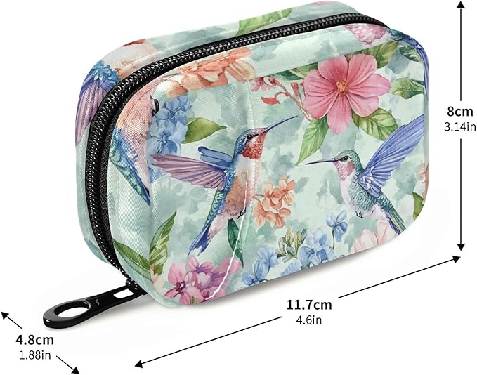 Travel Pill Case Hummingbird Birds and Flowers Weekly Small Pill Box 7 Day Pill Box Pill Organizer Bag