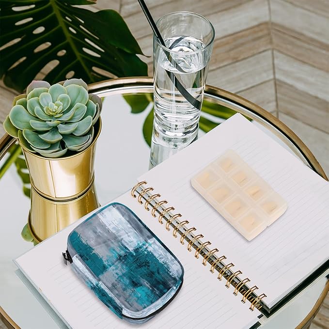 Abstract Turquoise Gray Travel Pill Organizer Box Weekly Portable Pill Case Daily Pills 7 Day Small Birth Control Pills Container Removable Compartments for Medicine Vitamins Fish Oil