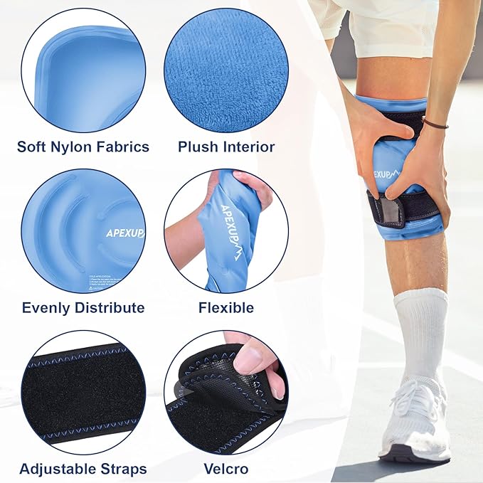 APEXUP Ice Pack for Knee Pain Relief, Large Reusable Wrap After Surgery, Flexible Gel Cold Pack for Injuries, Pain Relief for Back, Shoulder, Elbow, Ankle and Leg (Blue, XXL, 1PK)