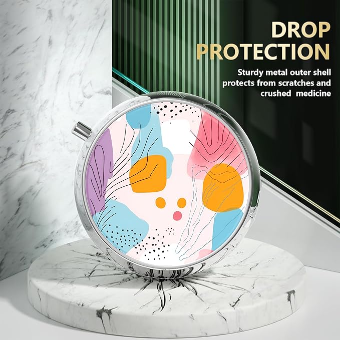 Nipichsha Pill Box, Small Pill Case for Purse & Pocket, Cute Travel Medicine Organizer, Portable Medicine Container Holder to Hold Vitamins, Medication, Fish Oil & Supplement, A01-Art Style Pattern