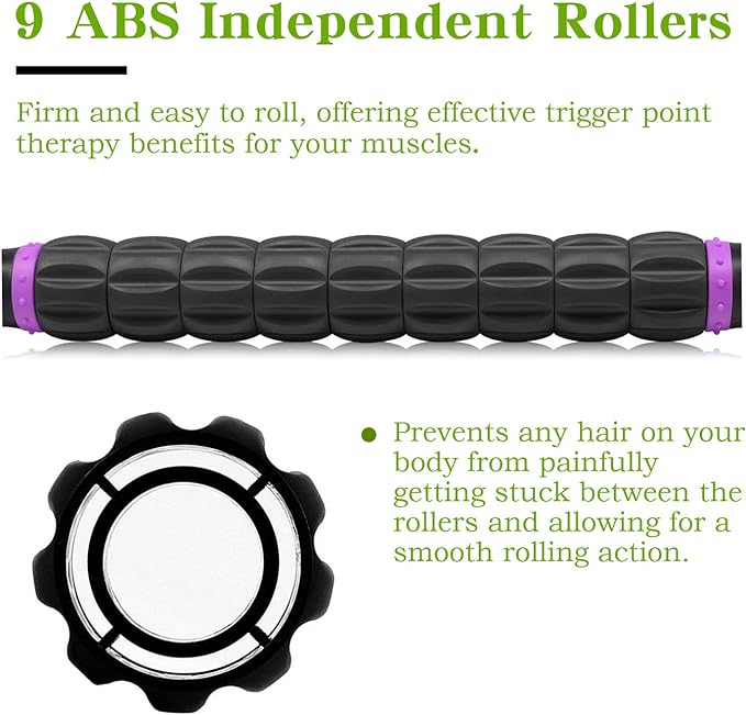 Muscle Roller Massage Roller Stick- Deep Tissue Fascia Blaster for Myofascial Pain Relief, Lymphatic Drainage & Body Sculpting, Handheld Physical Therapy & Recovery Tool (Purple Black-18 inch)