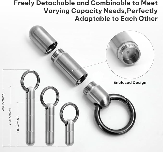 Titanium Keychain Pill Holder,Portable Mini Pill Case, Waterproof Small Pill Container,Mental Pill Box for Travel Purse Pocket (2 Compartment)