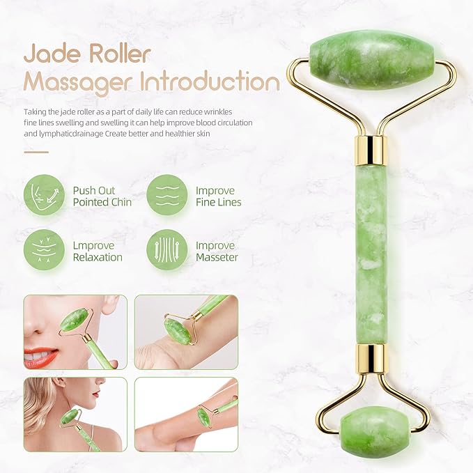 AECW Natural Jade Roller for Face Eyes Tool Jade Facial Roller Noiseless Facial Massage Roller