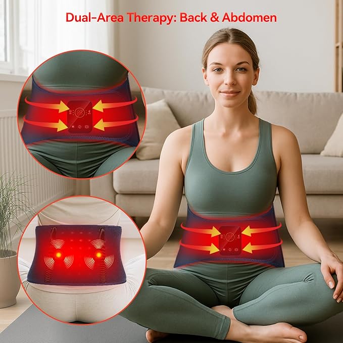 Red Light Therapy Belt, Cordless Red Light Belt with Vibration Massage, 660/850nm Infrared Wrap for Back/Abdomen, 5000mAh Rechargeable-Pain Relief/Circulation Boost/Muscle Relaxation, Gift for Parents