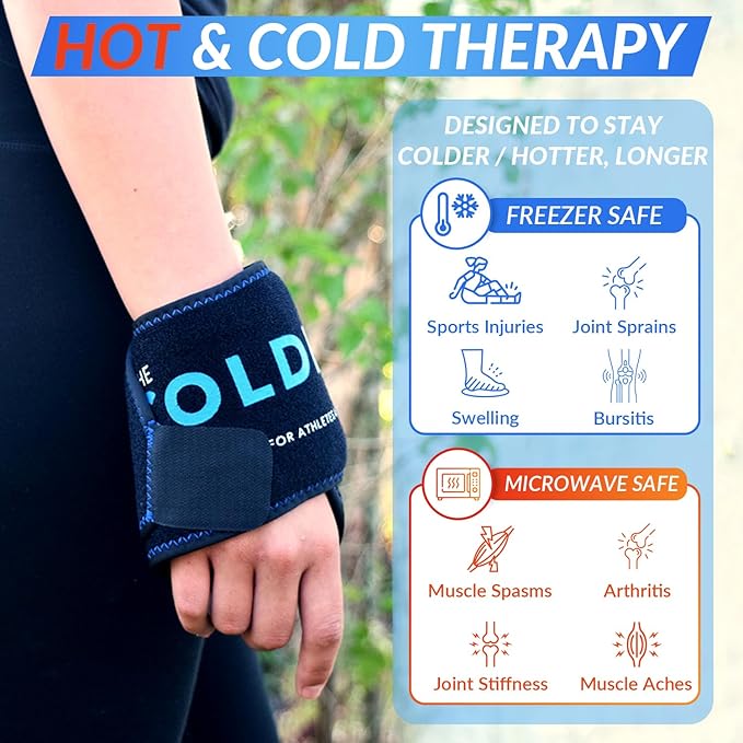 Coldest Wrist Ice Pack Hand Support Reusable Flexible - Best Cold Therapy Relief for Rheumatoid Arthritis, Tendinitis, Carpal Tunnel Pain, Injuries, Swelling, Bruises and Pain (Wrist Ice Pack)