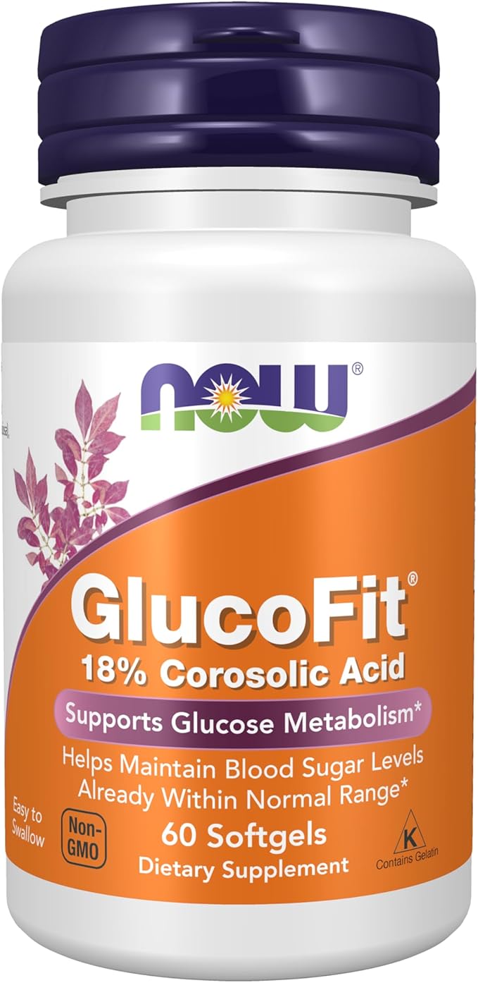 NOW Foods Supplements, GlucoFit® with 18% Corosolic Acid, Supports Glucose Metabolism*, 60 Softgels