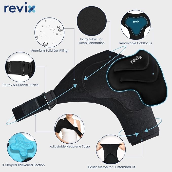 REVIX XL Triple-Layer Gel Shoulder Ice Pack for Rotator Cuff Cold Therapy, Reusable Ice Pack for Shoulder with Extra Removable Coldfocus, 30-Min Long-Lasting Cooling, Workout Relief & Sports Recovery
