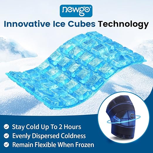 NEWGO Cold Therapy Knee Ice Pack Wrap, 2 Hours Long-Lasting Relief for Knee Replacement Surgery, Injuries, Swelling & Post-Surgery Recovery, Reusable Gel Ice Pack for Sports Injuries