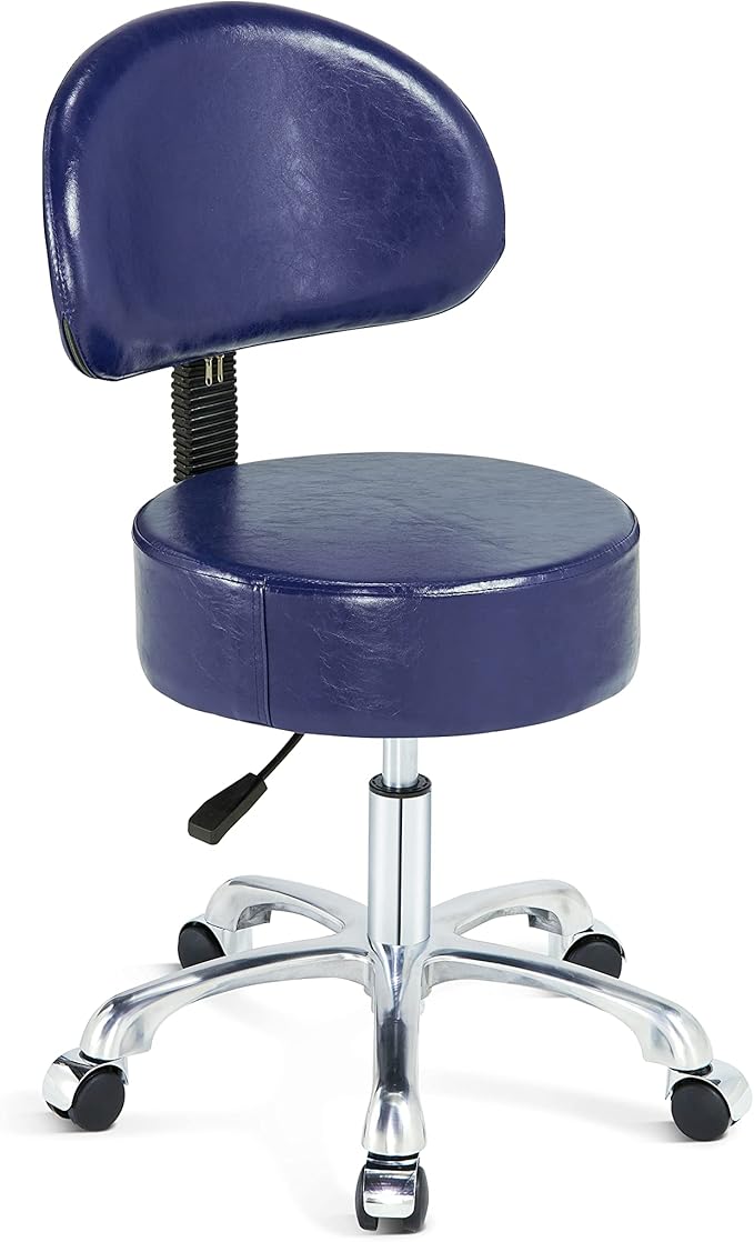 Thick Sturdy Padding with Wheels and Back Support,Swivel Rolling Stool Round Chair,Adjustable Stool for Doctor,Medical,Massage Salon,Office(Blue