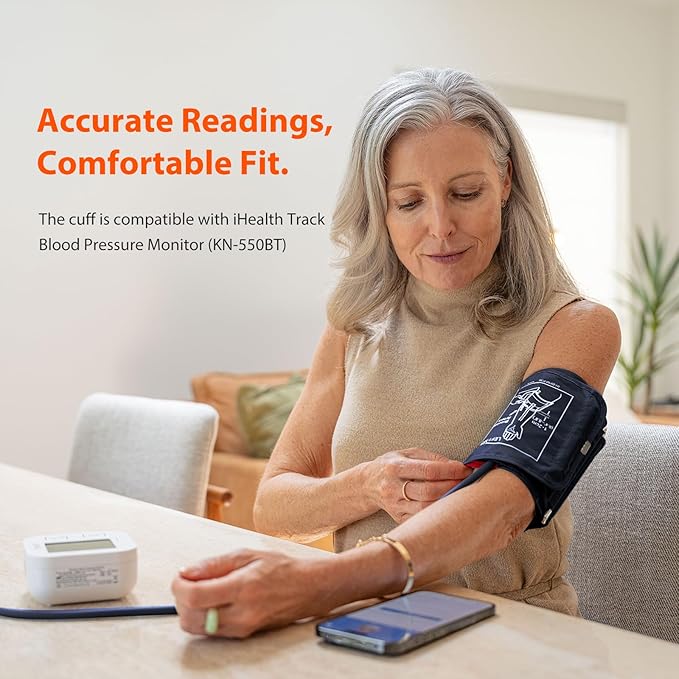 iHealth Extra Large Adult Replacement Blood Pressure Cuff for Big Arms (16.5"-18.9", 42-48cm), Compatible for iHealth Track Smart Upper Arm Blood Pressure Monitor, Cuff Only