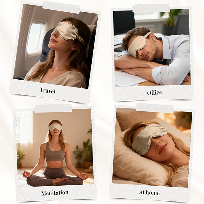 THXSILK 6A+ Grade 25 Momme Silk Sleep Mask, 100% Mulberry Blackout Eye Mask for Sleeping, Soft Lightweight Silk Eye Cover for Women, Men, Travel, Nap, Airplane(4.7×27.5inches, Champagne)