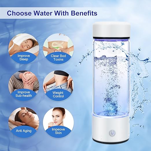 Hydrogen Water Bottle Generator, Glass Portable Hydrogen Water Bottle with SPE PEM Technology Hydrohealth, Ion Bottles Hydrogen Water Ionizer for Office, Home, Travel, Daily Drinking