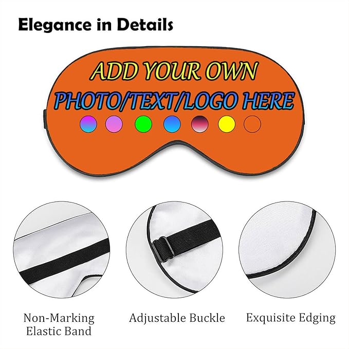 Personalized Eye Mask, Custom Eyeshade Blindfold Add Your Design Image Text Customized Eye Cover with Adjustable Strap for Sleeping Travel Work Naps Blocks Light, Orange