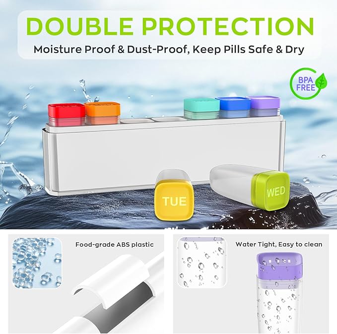 Weekly Pill Organizer 1 Time a Day, HIONXMGA Portable Detachable Travel Pill Box 7 Day, Large Once Daily Pill Holder Case, Color-Coded Dispenser for Vitamin Medicine Supplement Fish Oil, White