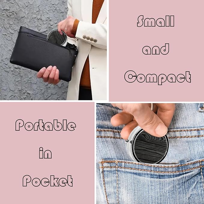 Metal Pill Organizer - 3-Compartment Mini Round Pill Case for Pocket & Purse, Portable Vitamin Holder, Easy-Open Design for Travel - Black Wood Grain