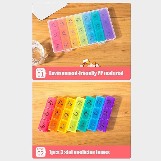 2pcs 21 Slot, Weekly Travel Organizer Portable 3 Times a Day Dispenser Pills Storage Container Case Tablet Box Dispenser Case Planner