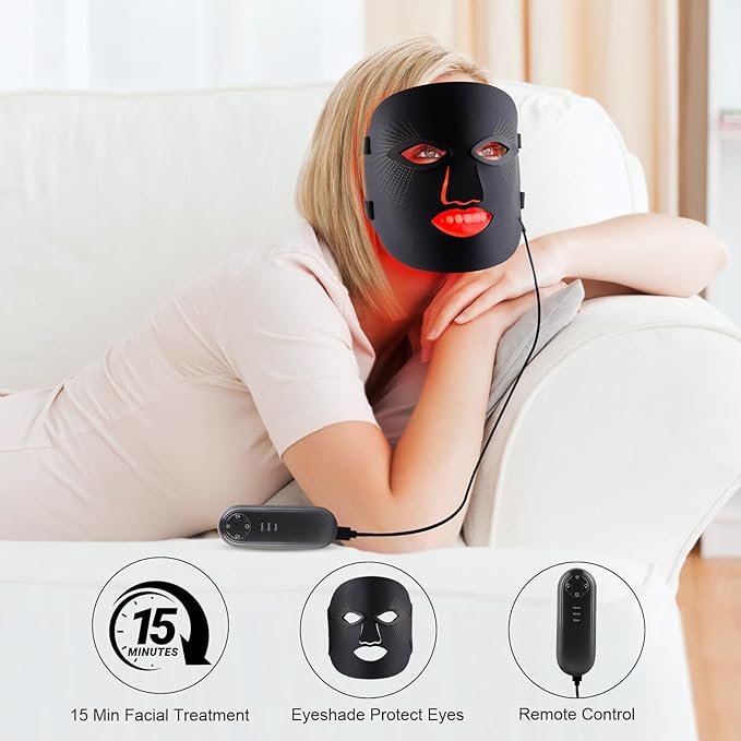 Red Light Therapy for Face, Red Light Therapy Mask, 7 Colors LED Facial Mask for Wrinkle Remove & Anti Aging, Skin Care Home Use, Black (Upgraded Version)