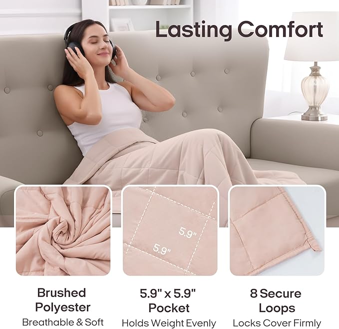 ZonLi Weighted Blanket for Adults (60"x80", 20lbs, Light Pink) Queen Size High Breathability Cooling Heavy Blanket, Soft Material with Premium Glass Beads, All-Season, Easy Care
