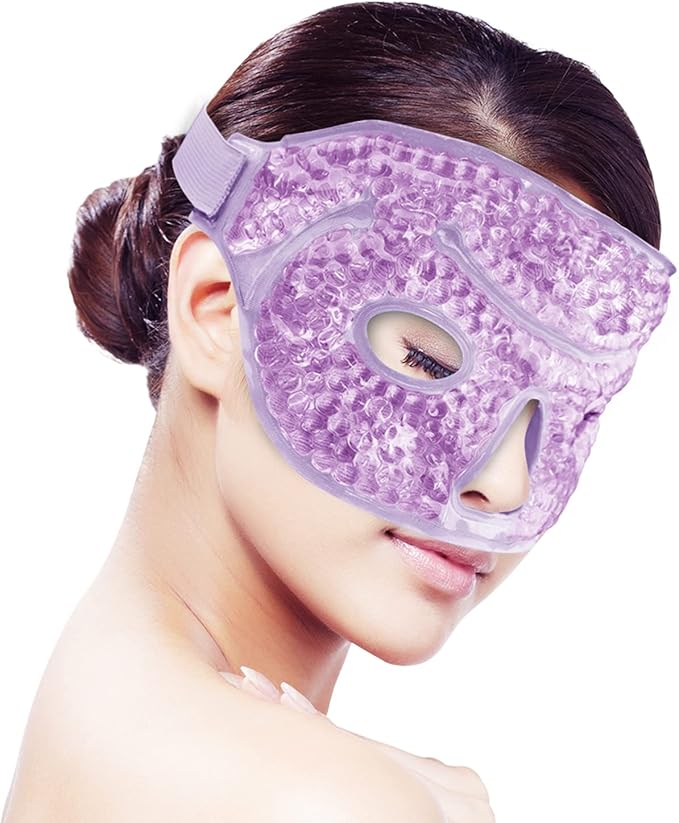 Ice Face Eye Mask for Woman Man,Hot or Cold Gel Bead Face Ice Mask Reusable,Cooling Freezer Eye Mask for Puffy Eyes, Redness, Headaches, Stress