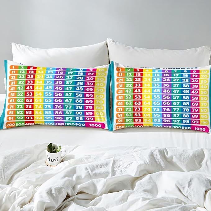 Numbers Alphabet Fitted Sheet Full, Educational Learning Bedding Set for Kids Boys Girls Numbers Bed Sheet Set Learning Time Bed Cover (2 Pillow Cases and a Fitted Sheet)