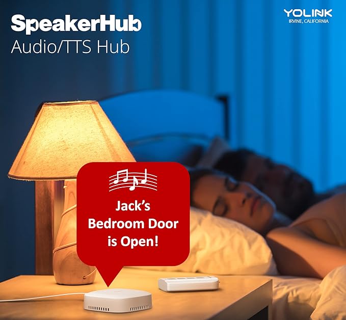 YoLink LoRa Smart Outdoor Contact Sensor & SpeakerHub Starter Kit: SpeakerHub Audio hub, (2) Gate & Shed Door Sensors, Email/SMS/Push Alerts, 1/4 Mile Open Air Range, Alexa, IFTTT, Home Assistant