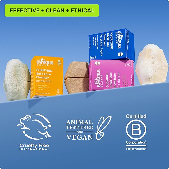 Ethique Purifying - Solid Face Cleanser for Oily Skin -Vegan, Zero-Waste, Plastic-Free, Cruelty-Free, 3.9 oz (Pack of 1: 2 Bars)