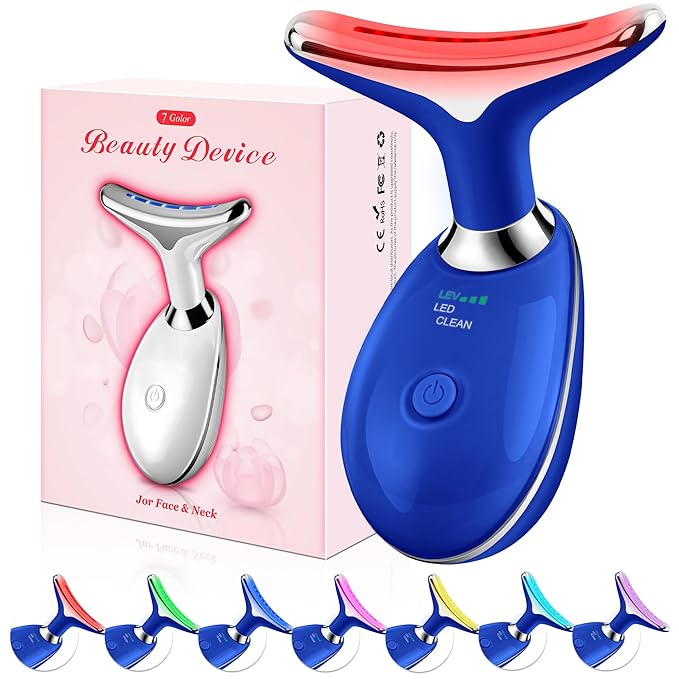 Red-Light-Therapy-for-Face, Facial Massager Wand with 7 Color - Birthday, Christmas, Mothers Day, Valentines Day, Self Care Gifts for Her Women Mom Best Friend Wife Teacher (Blue)
