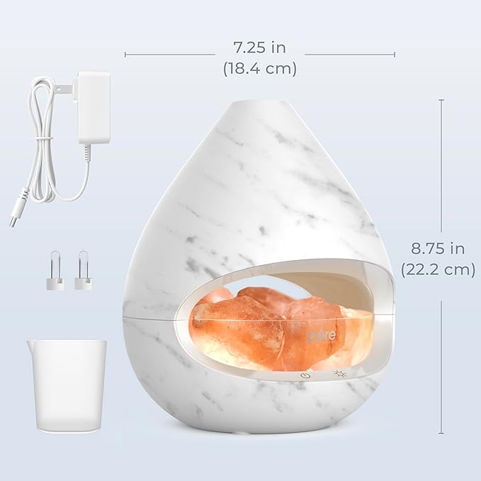 Pure Enrichment® PureGlow™ Crystal - 2-in-1 Himalayan Salt Lamp & Ultrasonic Essential Oil Diffuser, Original Salt Therapy Lamp, 100% Pure Himalayan Salt, Ambient Glow, 160 mL 16-Hour Tank (Marble)
