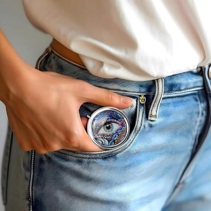 3-Compartment Pill Organizer with Mirror Retro Small Bronze Pill Case for Purse, Floral Design Travel Pill Box for Vitamins, Fish Oil, Supplements | Portable & Compact (Color G, One Compartment)