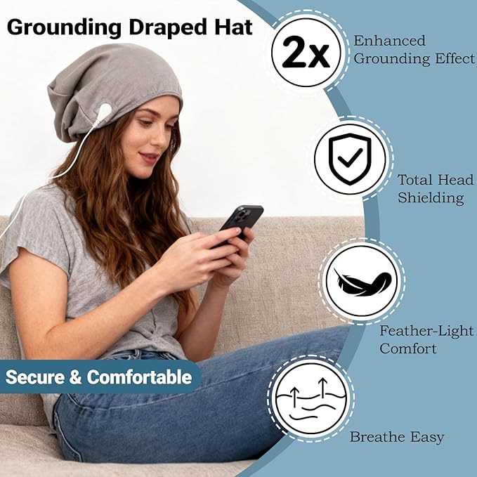 Grounding Hood Radiation Shielding Hat, Earth Connected Full Head Cover, Dual-Function Silver Fiber Faraday Protection Brain Coat
