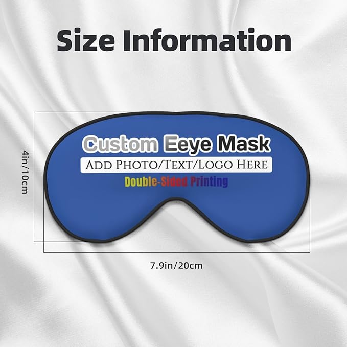 Custom Sleep Eye Mask Personalized Men Women Blindfold Design Your Own Photo Text Logo Adjustable Strap Soft Eyeshade Customized Blackout Eye Cover for Home Offices Travel Royal Blue