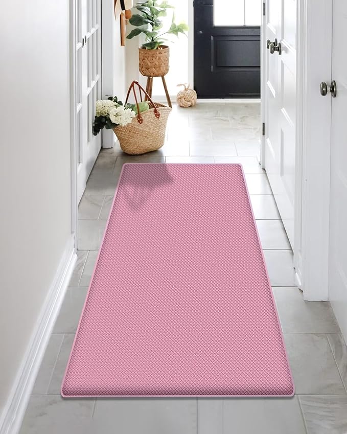 AUTODECO Set of 2 Kitchen Mat and Rugs Washable Cushioned Anti-Fatigue Kitchen Rug for Floor 17"x59" +17"x59", Watermelonred