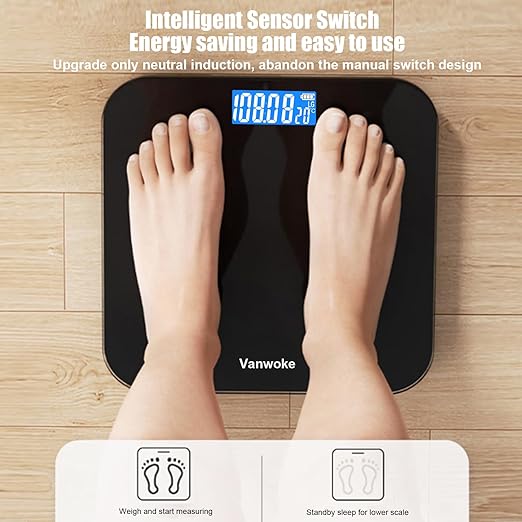 Smart Scale for Body Weight Digital Bathroom Scale with Temperature Indication Corner Design Highly Accurate Body Weight Scale Black Body Fat Scale with Blue LCD Backlight Display 400Lb/180kg