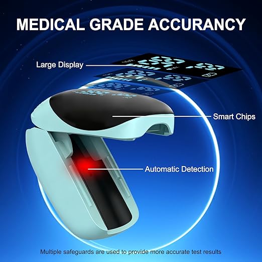 Fingertip Pulse Oximeter, Portable Rechargeable Oximeter Instant SpO2 & Accurate Heart Rate Reading for Adults, Includes Protective Silicone Cover (Blue)