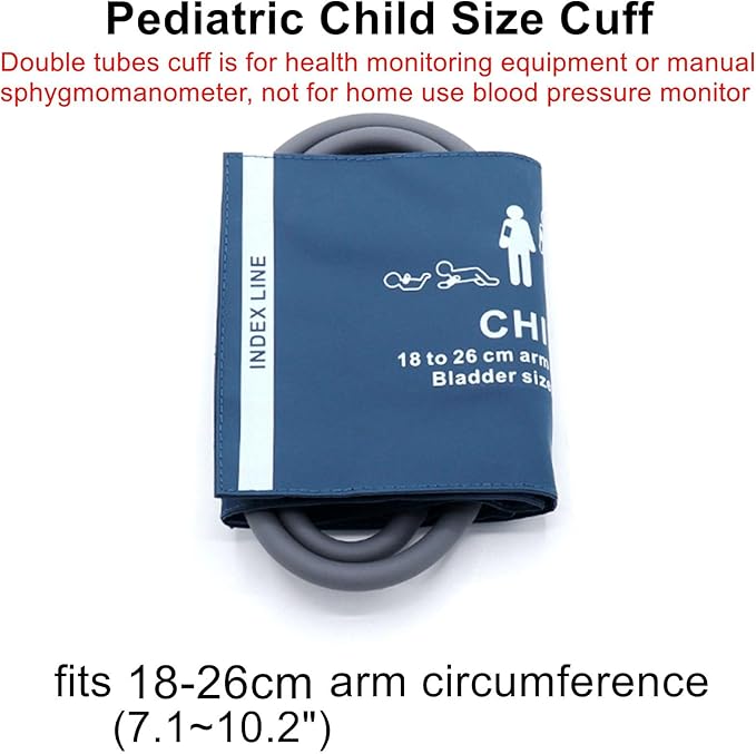 Universal NIBP Cuff for Pediatric Child, 18-26 cm Double Tube Reusable PU Replacement Blood Pressure Cuff, No Connector