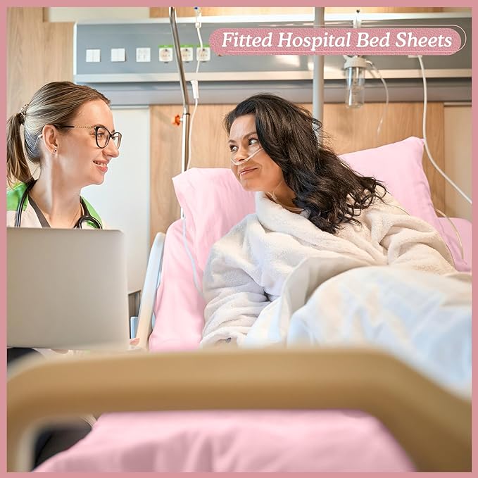 Moukeren 6 Pcs Hospital Bed Sheets Set Deep Pocket Fitted Sheet 36 with Elastic All Around Easy Care Knitted Jersey for Home/Nursing Home (Pink)